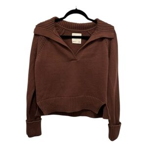Abercrombie Cropped Collared Sweater Brown Ribbed Knit Pullover Size S